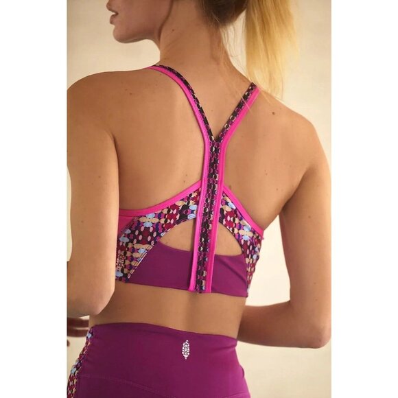 FREE PEOPLE MOVEMENT Run Remix Purple Square Neck Racerback Sports Bra, Size M - Picture 3 of 13